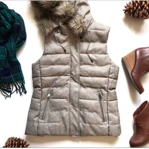 Banana Republic Tan Herringbone Fur Puffer Vest